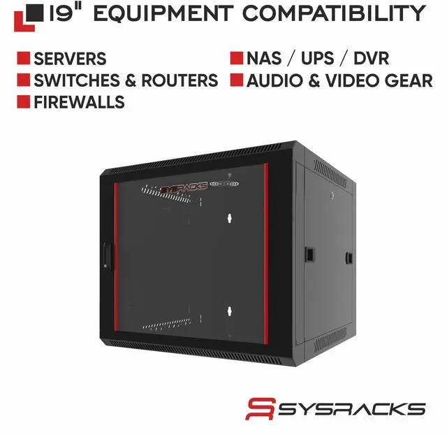 Alt view image 7 of 7 - Sysracks 9U Wall Mount Server Rack Cabinet, 18-Inch Deep, for 19-Inch Equipment, Glass Door