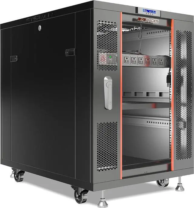 Main image of Sysracks 18U Floor Standing Server Rack Cabinet, 32-Inch Deep, for 19-Inch EIA-310 Equipment, Glass Door, Fans and PDU