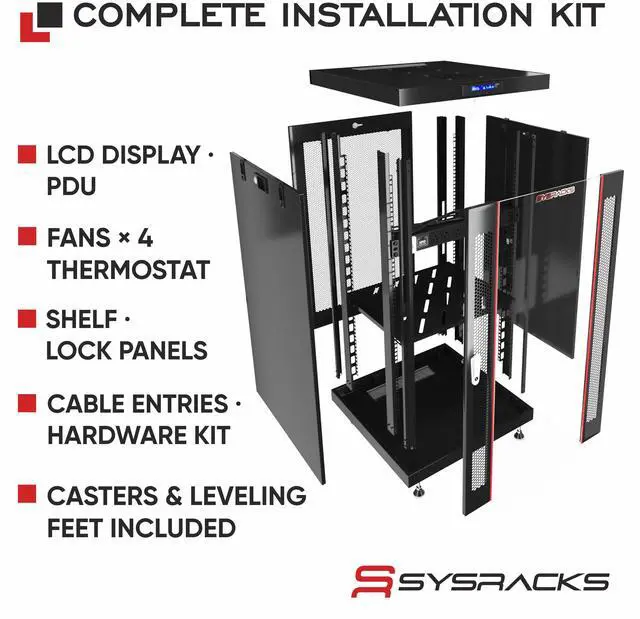 Alt view image 5 of 7 - Sysracks 18U Floor Standing Server Rack Cabinet, 32-Inch Deep, for 19-Inch EIA-310 Equipment, Glass Door, Fans and PDU
