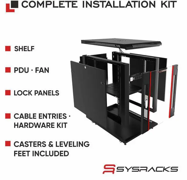 Alt view image 3 of 7 - Sysracks 12U Network Rack Cabinet, 35-Inch Deep, for 19-Inch IT Equipment, PDU, Cooling Fan and Lockable Panels
