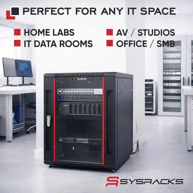 Alt view image 7 of 7 - Sysracks 12U Network Rack Cabinet, 35-Inch Deep, for 19-Inch IT Equipment, PDU, Cooling Fan and Lockable Panels