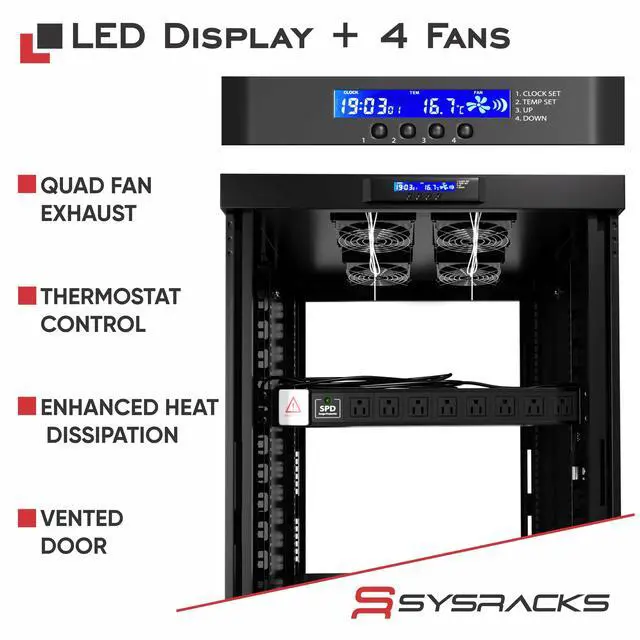 Alt view image 4 of 7 - Sysracks 18U Floor Standing Server Rack Cabinet, 39-Inch Deep, for 19-Inch EIA-310 Equipment, Glass Door, Fans and PDU