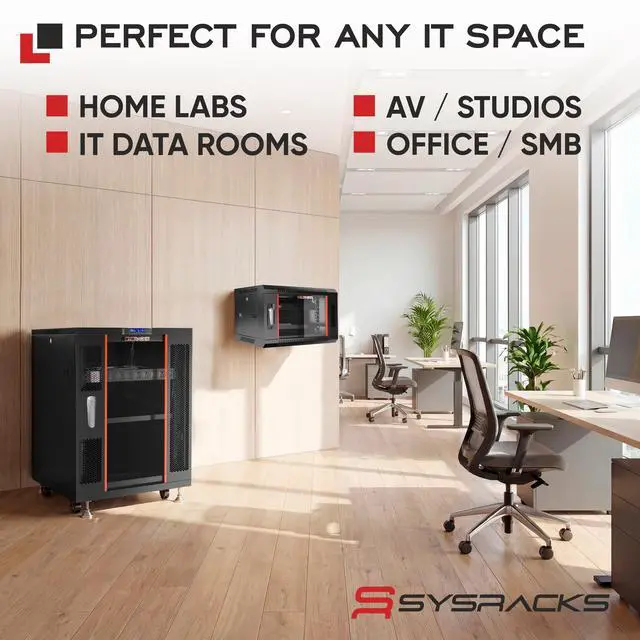 Alt view image 7 of 7 - Sysracks 18U Floor Standing Server Rack Cabinet, 39-Inch Deep, for 19-Inch EIA-310 Equipment, Glass Door, Fans and PDU