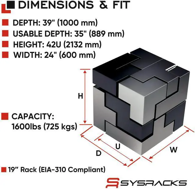 Alt view image 2 of 7 - 42U Server Rack Cabinet, 39 Deep 19 Floor Standing Network Enclosure, 1600 lb Capacity, 35 Rail Depth, Mesh Doors, 4 Fans, PDU, Shelf & Mounting Hardware