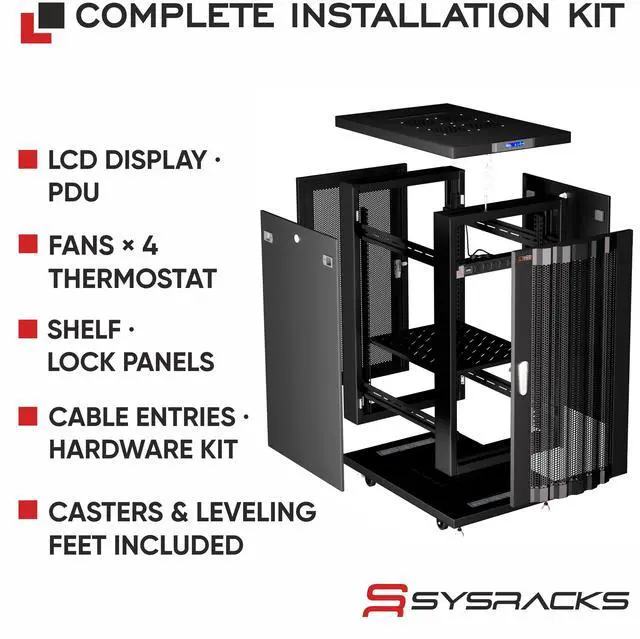 Alt view image 3 of 7 - Sysracks 18U Floor Standing Server Rack Cabinet, 39-Inch Deep, for 19-Inch EIA-310 Equipment, Mesh Doors, Fans and PDU