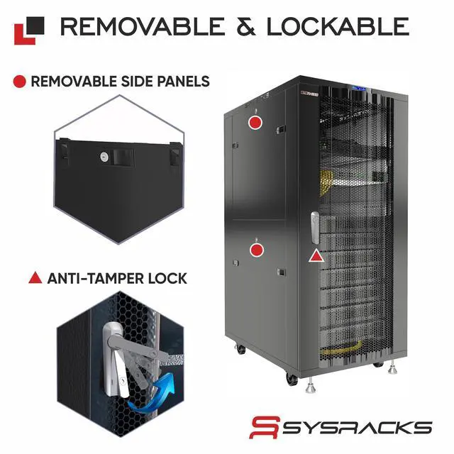Alt view image 5 of 7 - Sysracks 18U Floor Standing Server Rack Cabinet, 39-Inch Deep, for 19-Inch EIA-310 Equipment, Mesh Doors, Fans and PDU