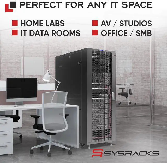 Alt view image 7 of 7 - Sysracks 18U Floor Standing Server Rack Cabinet, 39-Inch Deep, for 19-Inch EIA-310 Equipment, Mesh Doors, Fans and PDU