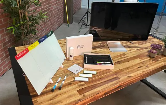 Alt view image 6 of 7 - PMXBOARD Desktop Kanban Board & Whiteboard, Double-Sided 18" x 11" Glass Dry Erase Board with Stand, 24 Reusable Magnetic Task Cards, 6 Markers, Agile Scrum Project Management Desk Planner