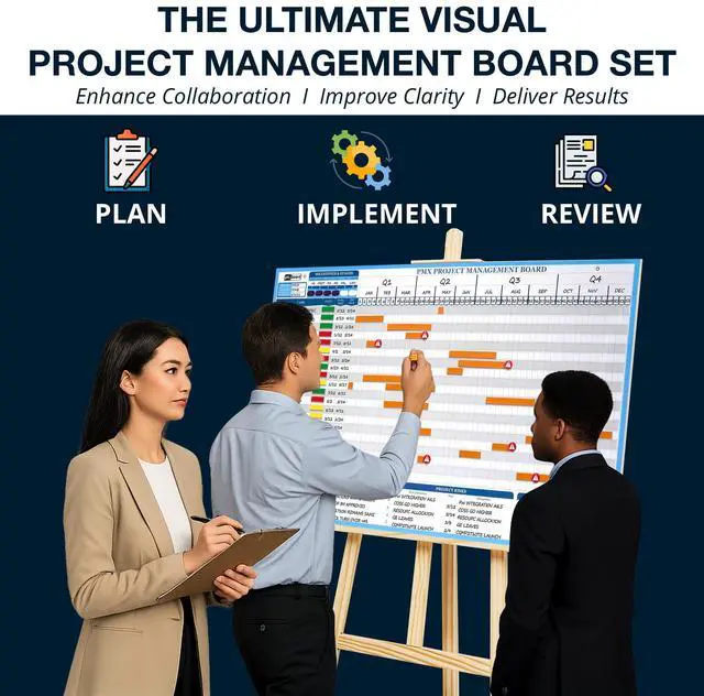 Alt view image 3 of 7 - PMXBOARD Gantt Chart Whiteboard Set, 40" x 24" Magnetic Dry Erase Project Timeline Board Kit with 668 Magnetic Pieces, Easel, Markers, Eraser, Critical Path, Risk & Milestone Planning