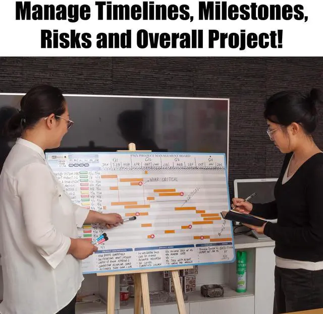 Alt view image 6 of 7 - PMXBOARD Gantt Chart Whiteboard Set, 40" x 24" Magnetic Dry Erase Project Timeline Board Kit with 668 Magnetic Pieces, Easel, Markers, Eraser, Critical Path, Risk & Milestone Planning