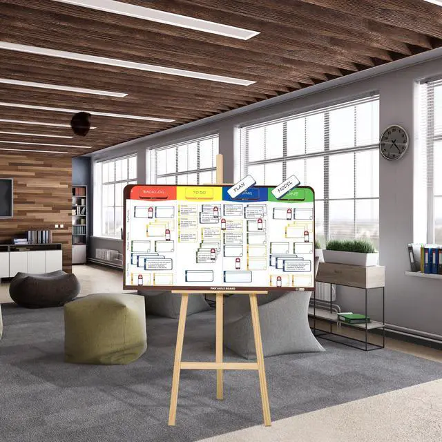 Alt view image 5 of 7 - PMXBOARD Full Magnetic Agile Board Kit, 42" x 23" Kanban & Scrum Dry Erase Project Management Board with Easel, 84 Magnetic Cards, Markers & Accessories