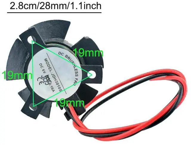 Alt view image 4 of 4 - 28mm DC 6V 8000RPM Axial Cooling Fan for Car Headlight/Wick Cooler JDH3010S with 19mm Mounting Holes - High-Speed Cooling Fan