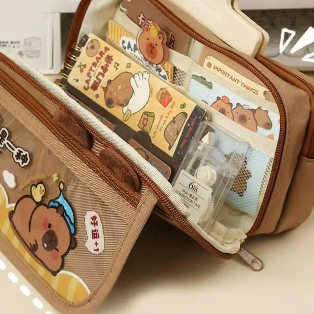 Alt view image 4 of 4 - Cartoon Capybara Pencil Bag Lovely Pencil Case Pencil Holder Large Capacity Pencil Pen Bag School Office Supplies
