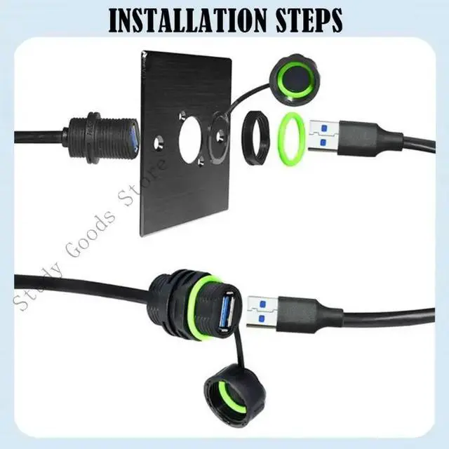 Alt view image 4 of 4 - IP68 USB3.0 Flushes Mount Adapter Silicone Sealed USB3.0 Cable for Harsh Environment 100cm Dust/Water Protections