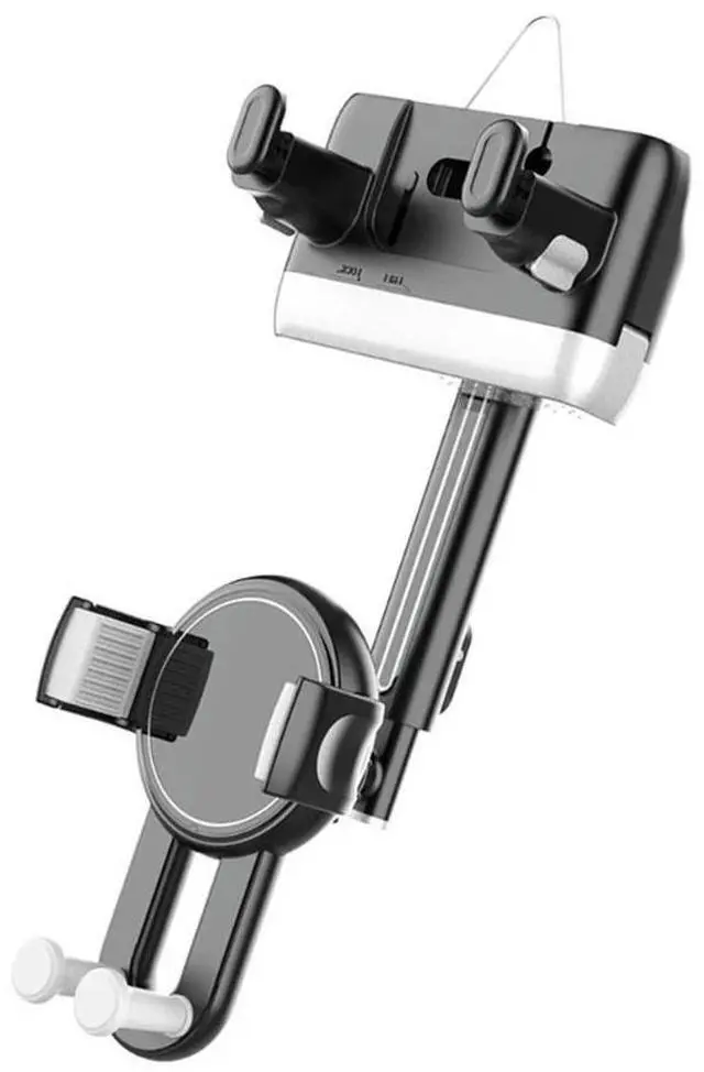 Alt view image 2 of 2 - Car Rearview Mirror Phone Holder Multifunctional 360 Degree Rotating Mount With Extendable Curved Handle For Smartphones