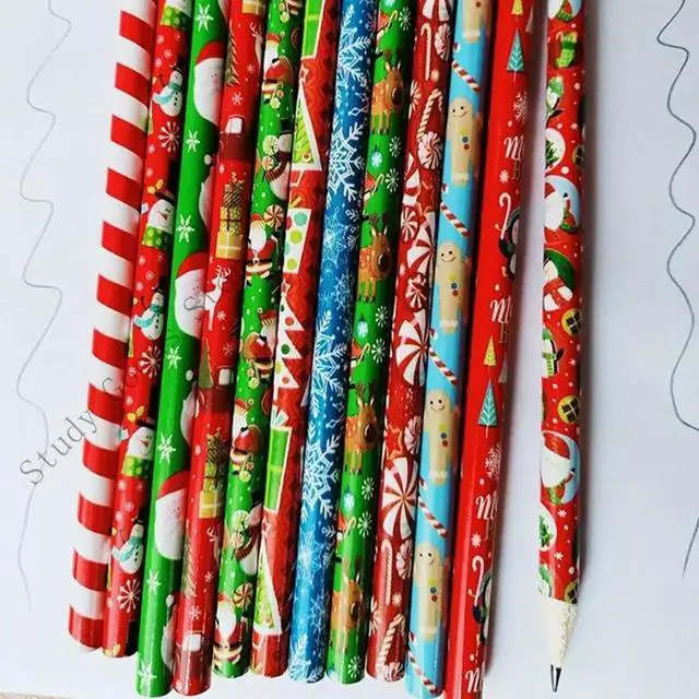 Alt view image 2 of 2 - 48Pcs Cartoon Christmas Themed Pencil with Erasers Drawing Pencil Christmas Stocking Fillers for Kid Student Rewars