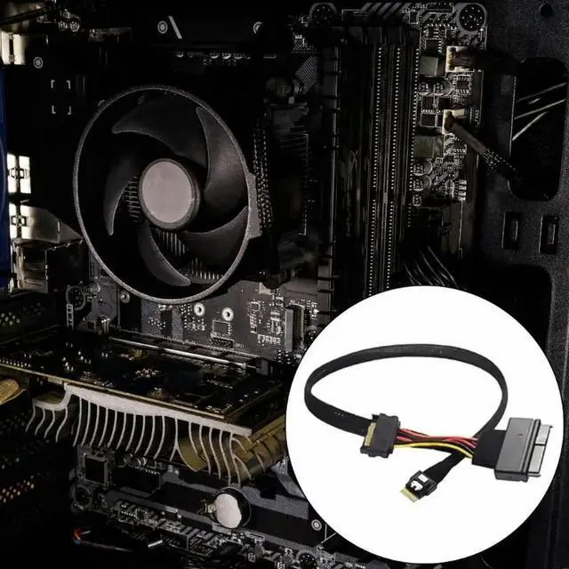Alt view image 4 of 4 - Braideds SFF-8654 4i Male to SFF8639 Data Cable with 15Pin SATAs Power for U2U3 2Mode SSDs Connection