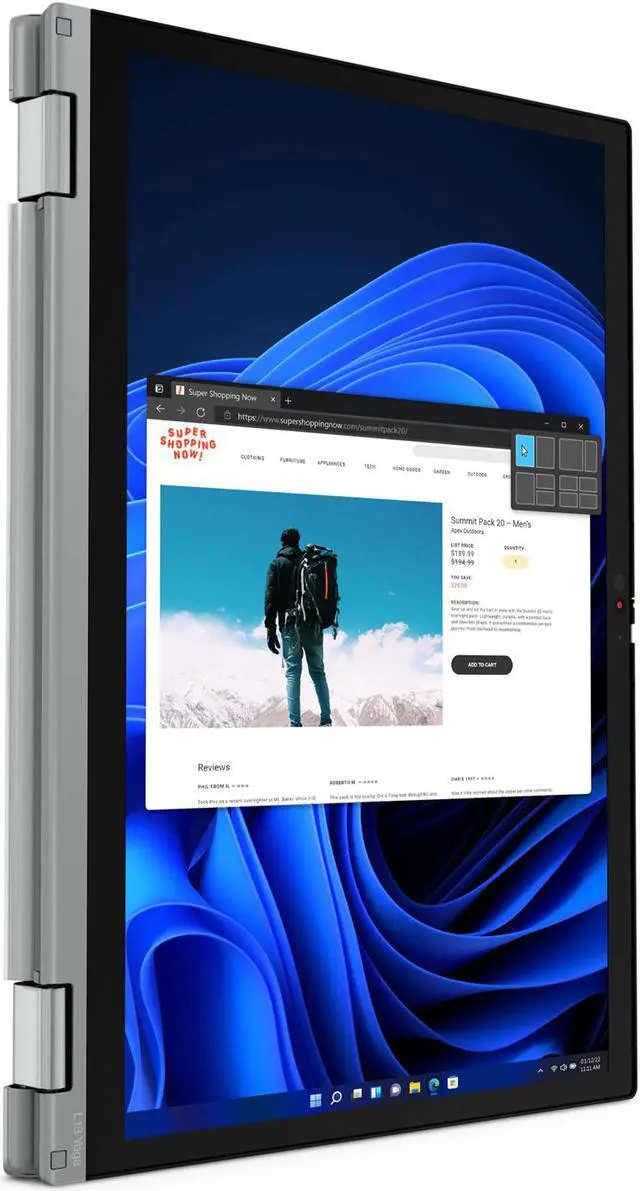 Alt view image 3 of 7 - Lenovo ThinkPad L13 Yoga Gen 3 Intel Laptop, 13.3" IPS Touch  LED , vPro®,  Iris Xe, 8GB, 512GB, Win 11 Pro, One YR Onsite Warranty