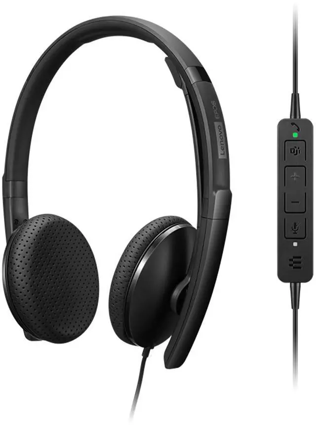 Alt view image 10 of 20 - Lenovo Wired VoIP Headset (Teams) - Stereo - USB Type C - Wired - 2.2 Kilo Ohm - 20 Hz - 20 kHz - Over-the-head - Binaural - Ear-cup - 5.86 ft Cable - Noise Cancelling Microphone - Black