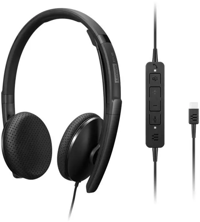 Alt view image 12 of 20 - Lenovo Wired VoIP Headset (Teams) - Stereo - USB Type C - Wired - 2.2 Kilo Ohm - 20 Hz - 20 kHz - Over-the-head - Binaural - Ear-cup - 5.86 ft Cable - Noise Cancelling Microphone - Black