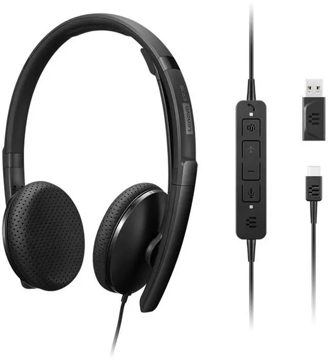 Alt view image 11 of 20 - Lenovo Wired VoIP Headset (Teams) - Stereo - USB Type C - Wired - 2.2 Kilo Ohm - 20 Hz - 20 kHz - Over-the-head - Binaural - Ear-cup - 5.86 ft Cable - Noise Cancelling Microphone - Black
