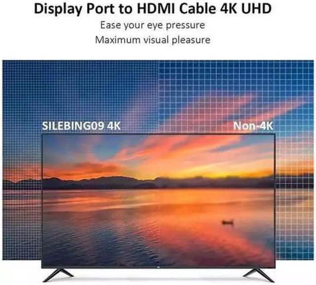 Alt view image 3 of 14 - DisplayPort to HDMI Cable, Hannord [High Speed 4K 30Hz UHD, 2K 60Hz, 1080P 120Hz] Uni-Directional Nylon Braided Gold-Plated DP to HDMI Cord Display Port to HDMI Male Connector - 6Feet