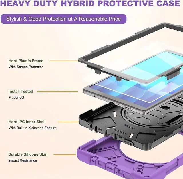 Alt view image 2 of 7 - Galaxy Tab A7 8.7 T220 Shield Case, Shockproof Heavy Duty Impact Drop Protection Case Cover for Samsung Galaxy Tab A 7 SM-T220 SM-T225 (Black/Purple)