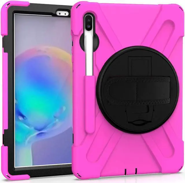 Alt view image 4 of 7 - Galaxy Tab S7 Plus 12.4 Case Shockproof Heavy Duty Durable Dual-Layer Cover Kickstand Handstrap Shoulderstrap Sling for Samsung Galaxy Tab S7+ 2020 SM-T970 (Shield Hot Pink)