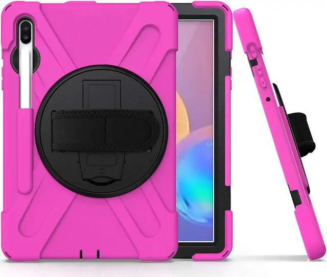 Alt view image 5 of 7 - Galaxy Tab S7 Plus 12.4 Case Shockproof Heavy Duty Durable Dual-Layer Cover Kickstand Handstrap Shoulderstrap Sling for Samsung Galaxy Tab S7+ 2020 SM-T970 (Shield Hot Pink)