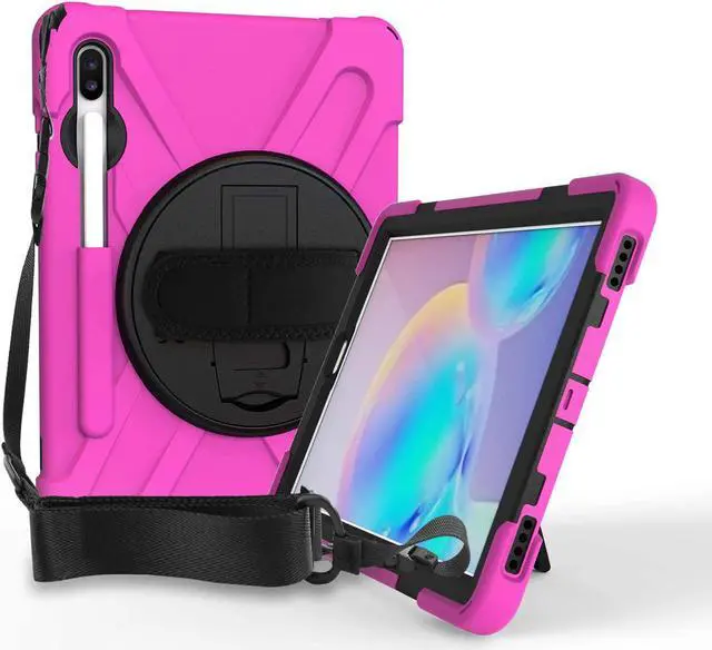 Alt view image 2 of 7 - Galaxy Tab S7 Plus 12.4 Case Shockproof Heavy Duty Durable Dual-Layer Cover Kickstand Handstrap Shoulderstrap Sling for Samsung Galaxy Tab S7+ 2020 SM-T970 (Shield Hot Pink)
