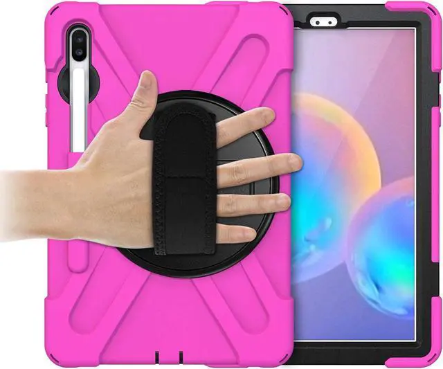 Alt view image 3 of 7 - Galaxy Tab S7 Plus 12.4 Case Shockproof Heavy Duty Durable Dual-Layer Cover Kickstand Handstrap Shoulderstrap Sling for Samsung Galaxy Tab S7+ 2020 SM-T970 (Shield Hot Pink)