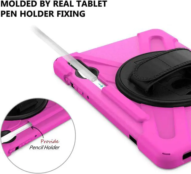 Alt view image 7 of 7 - Galaxy Tab S7 Plus 12.4 Case Shockproof Heavy Duty Durable Dual-Layer Cover Kickstand Handstrap Shoulderstrap Sling for Samsung Galaxy Tab S7+ 2020 SM-T970 (Shield Hot Pink)