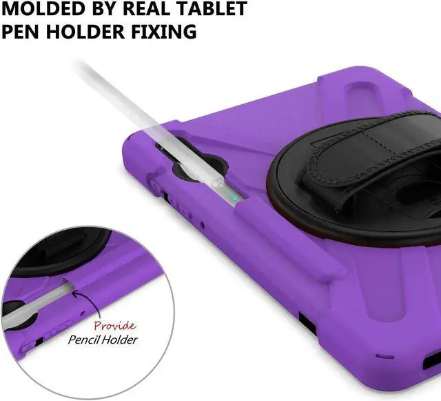 Alt view image 6 of 7 - Galaxy Tab S7 Plus 12.4 Case Shockproof Heavy Duty Durable Dual-Layer Cover Kickstand Handstrap Shoulderstrap Sling for Samsung Galaxy Tab S7+ 2020 SM-T970 (Shield Purple)