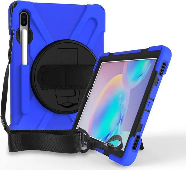 Alt view image 2 of 7 - Galaxy Tab S7 Plus 12.4 Case Shockproof Heavy Duty Durable Dual-Layer Cover Kickstand Handstrap Shoulderstrap Sling for Samsung Galaxy Tab S7+ 2020 SM-T970 (Shield Blue)
