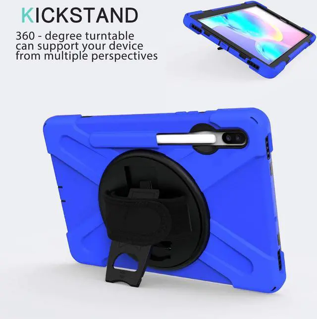Alt view image 4 of 7 - Galaxy Tab S7 Plus 12.4 Case Shockproof Heavy Duty Durable Dual-Layer Cover Kickstand Handstrap Shoulderstrap Sling for Samsung Galaxy Tab S7+ 2020 SM-T970 (Shield Blue)