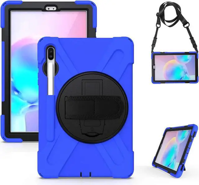 Alt view image 3 of 7 - Galaxy Tab S7 Plus 12.4 Case Shockproof Heavy Duty Durable Dual-Layer Cover Kickstand Handstrap Shoulderstrap Sling for Samsung Galaxy Tab S7+ 2020 SM-T970 (Shield Blue)