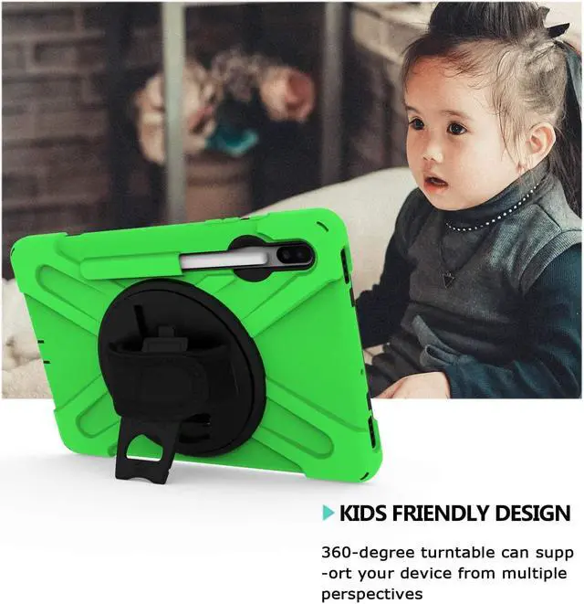 Alt view image 7 of 7 - Galaxy Tab S7 11 T870 Case Shockproof Heavy Duty Durable Dual-Layer Cover Kickstand Handstrap Shoulderstrap Sling for Samsung Galaxy Tab S7 2020 SM-T870 (Shield Green)