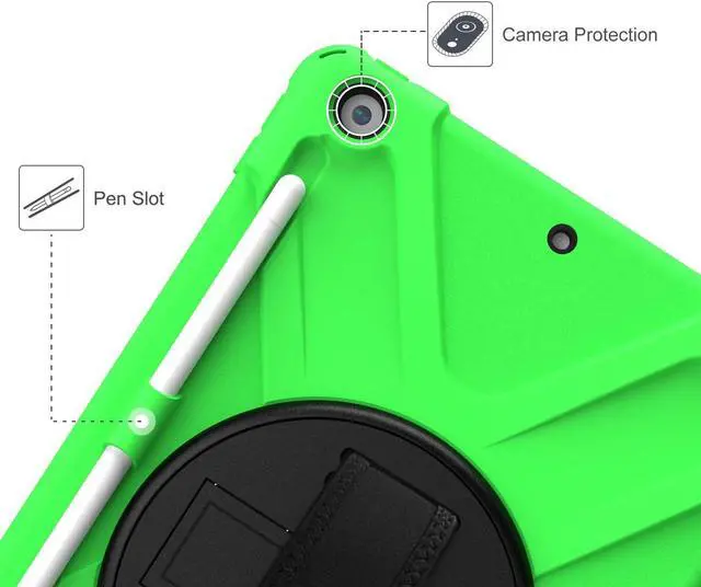 Alt view image 5 of 7 - iPad 10.2 9th 8th 7th Gen Case, Shockproof Heavy Duty Rugged Stand Pencil Holder Carrying Strap Sling for Apple iPad 10.2 inch 2021/2020/2019 [Shield Green]