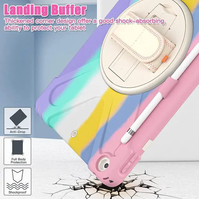 Alt view image 3 of 7 - iPad 9th 8th 7th Gen Case 10.2, Heavy Duty Shockproof Protection, Kickstand, Hand Strap, Pencil Holder Loop, Carry Shoulder Sling for Apple iPad 9th Gen 10.2" [2019/2020/2021] Rainbow Pastel