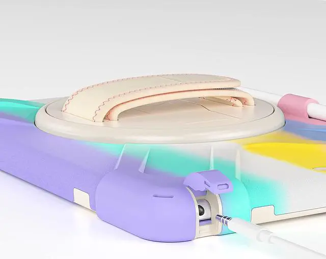 Alt view image 4 of 7 - iPad 9th 8th 7th Gen Case 10.2, Heavy Duty Shockproof Protection, Kickstand, Hand Strap, Pencil Holder Loop, Carry Shoulder Sling for Apple iPad 9th Gen 10.2" [2019/2020/2021] Rainbow Pastel