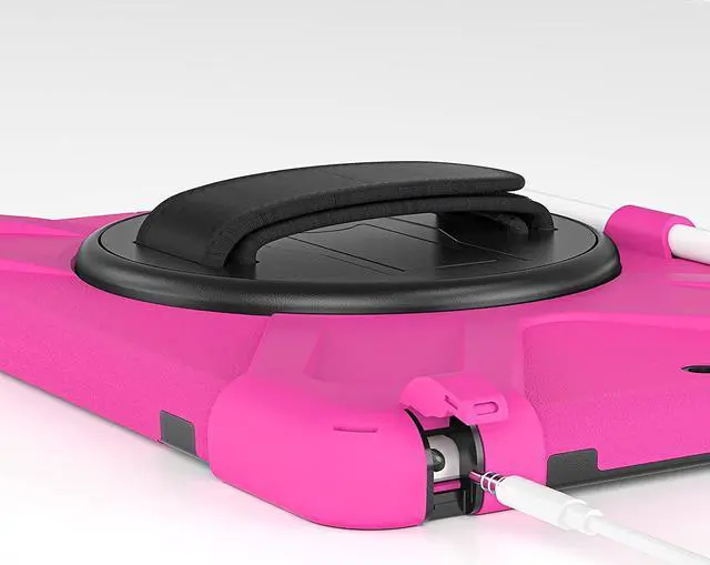 Alt view image 5 of 7 - iPad 10.2 9th Generation Case, Shockproof Heavy Duty, Kickstand, Handstrap, Carrying Sling Strap, Pencil Holder, Cover for Apple iPad 10.2 inch 9th 8th 7th Gen 2021/2020/2019 Shield Hot Pink