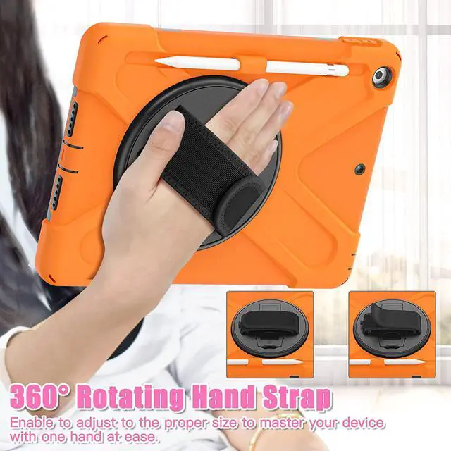 Alt view image 7 of 7 - iPad 10.2 9th Generation Case, Shockproof Heavy Duty, Kickstand, Handstrap, Carrying Sling Strap, Pencil Holder, Cover for Apple iPad 10.2 inch 9th 8th 7th Gen 2021/2020/2019 Shield Orange