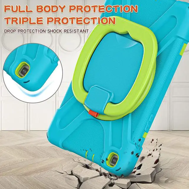 Alt view image 4 of 7 - Premium Galaxy Tab A 8.0 (2019) Ring Handle Case, Shockproof Heavy Duty Protection Case for Samsung Galaxy Tab A 8.0 T290/T295 (Light Blue/Lime Green)