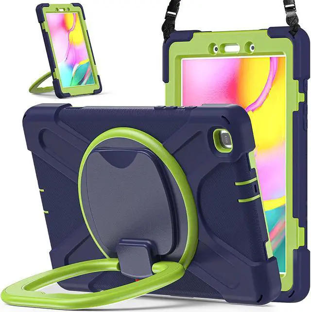 Main image of Premium Galaxy Tab A 8.0 (2019) Ring Handle Case, Shockproof Heavy Duty Protection Case for Samsung Galaxy Tab A 8.0 T290/T295 (Dark Blue/Lime Green)
