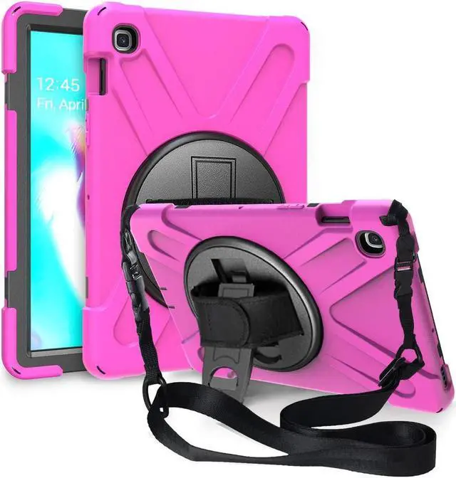 Alt view image 2 of 7 - Galaxy Tab A 10.1 Case 2019, T510 T515, Shockproof Heavy Duty Durable Kickstand Shoulder Strap Sling for Samsung Galaxy Tab A 10.1 SM-T510 SM-T515 (Shield Hot Pink)