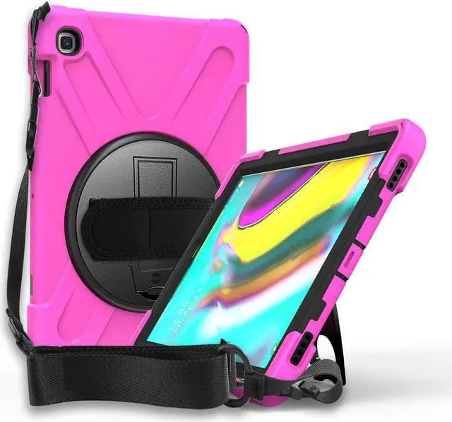 Alt view image 3 of 7 - Galaxy Tab A 10.1 Case 2019, T510 T515, Shockproof Heavy Duty Durable Kickstand Shoulder Strap Sling for Samsung Galaxy Tab A 10.1 SM-T510 SM-T515 (Shield Hot Pink)
