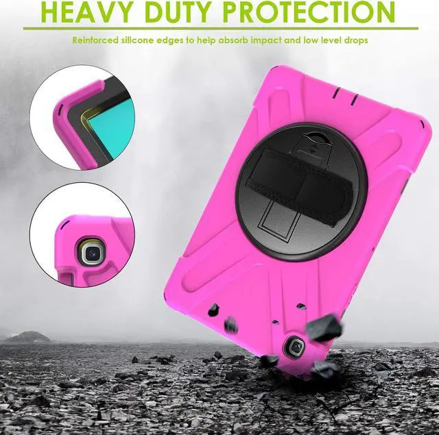Alt view image 7 of 7 - Galaxy Tab A 10.1 Case 2019, T510 T515, Shockproof Heavy Duty Durable Kickstand Shoulder Strap Sling for Samsung Galaxy Tab A 10.1 SM-T510 SM-T515 (Shield Hot Pink)