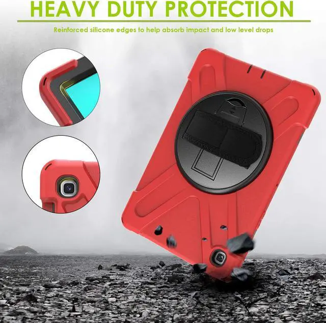 Alt view image 7 of 7 - Galaxy Tab A 10.1 Case 2019, T510 T515, Shockproof Heavy Duty Durable Kickstand Shoulder Strap Sling for Samsung Galaxy Tab A 10.1 SM-T510 SM-T515 (Shield Red)