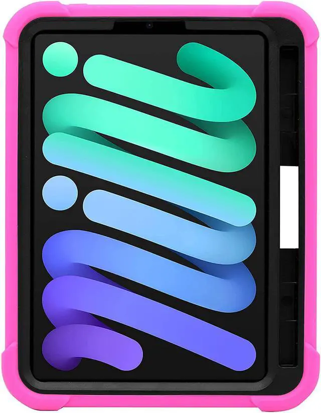 Alt view image 3 of 6 - iPad Mini 6th (2021) Gen Case Heavy Duty Cover Dual-Layer Impact Drop Protection with Kick Stand for Apple iPad Mini 6th Gen (2021) [Black in/ Hot Pink Out]
