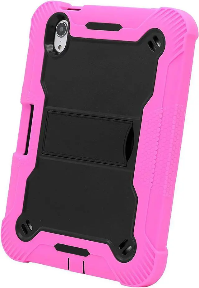 Alt view image 4 of 6 - iPad Mini 6th (2021) Gen Case Heavy Duty Cover Dual-Layer Impact Drop Protection with Kick Stand for Apple iPad Mini 6th Gen (2021) [Black in/ Hot Pink Out]